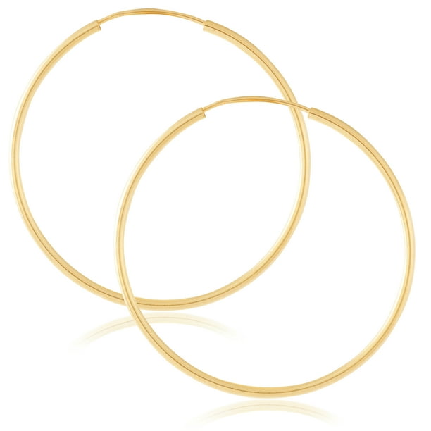 14k Yellow Gold Tubular Hoop Large Round Earrings 25mm 